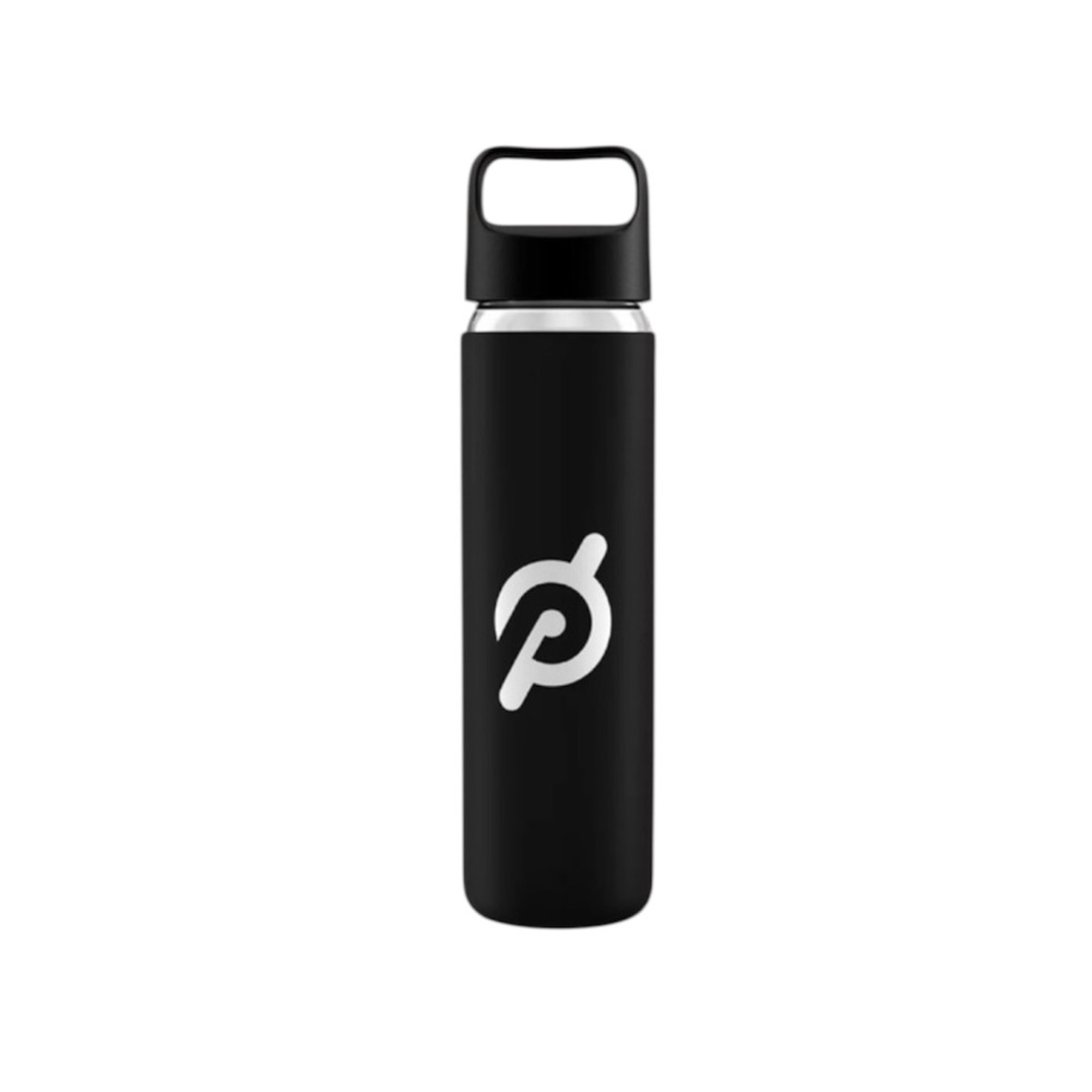 NIB - Black PELOTON GLASS WATER BOTTLE w/ Silicone Non-Slip Grip 16 oz